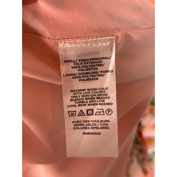 LOFT Midi Shirt Dress 10 Peach Pink Tropical Floral Button-Through Belted - Picture 10 of 10